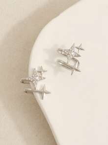 1pc Personalized Four-Pointed Star Ear Cuff, Elegant Niche Design, Luxury Women Earring - Silver Star - View 2