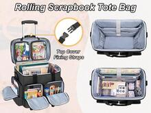 LCTEFLSEAWORTHLLC CURMIO Rolling Scrapbook Tote On Wheels, Scrapbook Storage Bag With Detachable Trolley And Bottom Wooden Board, Rolling Craft Bag For Scrapbooking Supplies, Black - Black - View 3