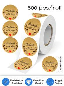 500张装手工爱心贴纸 - 1英寸圆形自粘牛皮纸密封标签，带有爱心和花环图案，适用于剪贴簿、日记和礼品包装 - 光面，一次性手工贴纸，剪贴簿用品，趣味贴纸，笔记本电脑贴纸，Kindle手机贴纸 - 彩色 - 查看 1