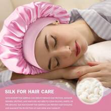 Nightcap Women Curly Hair Pink Satin Hat Silk Hat Sleeping Hair Cap Adjustable Hat Nightcap