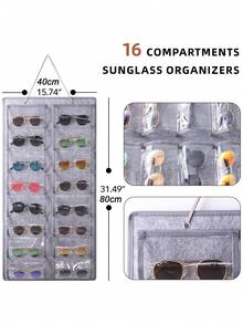 1 件眼镜收纳盒，悬挂式眼镜收纳架，黑色/灰色毛毡壁挂式眼镜架，时尚男女太阳镜收纳袋，非常适合眼镜店展示和日常居家使用，16 口袋家用眼镜展示收纳盒，适合家庭和办公室整理 - 懸掛式眼鏡袋 - 查看 2