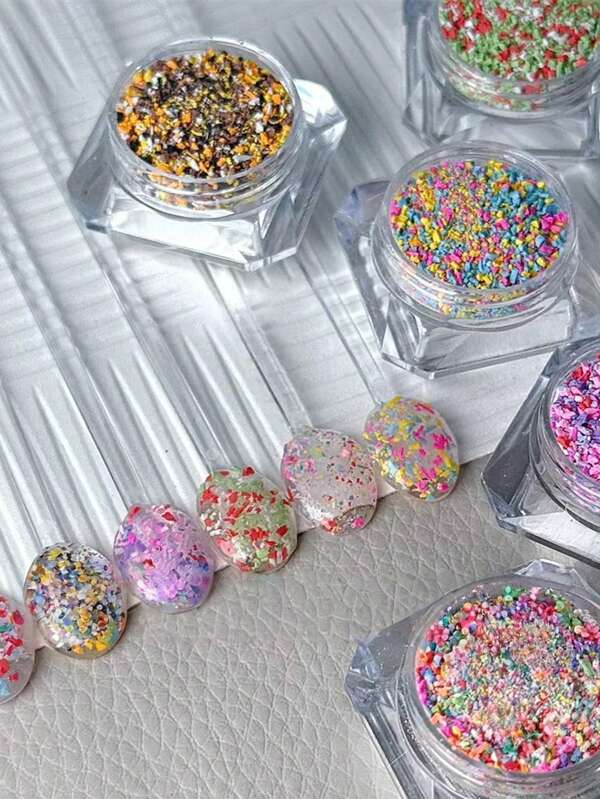 SJP 1/6 Pieces Of Japanese And Korean Three-Dimensional Ins Style Candy Grains Nail Art Material Candy Broken Grains Mixed Powder Christmas New Year Decoration