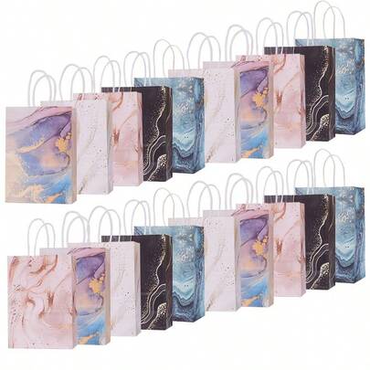5/25pcs Marble Texture Kraft Paper Gift Bags With Handles, Marble Print Kraft Paper Gift Bags, Fashion Party Gift Bags, Classic Minimalist Theme Shopping Bags - Suitable For Shopping, Christmas, Halloween, School Sports Parties, Birthday Parties, New Year Gift Packing, Small Business Supplies, Student Birthday Party Gift Packing