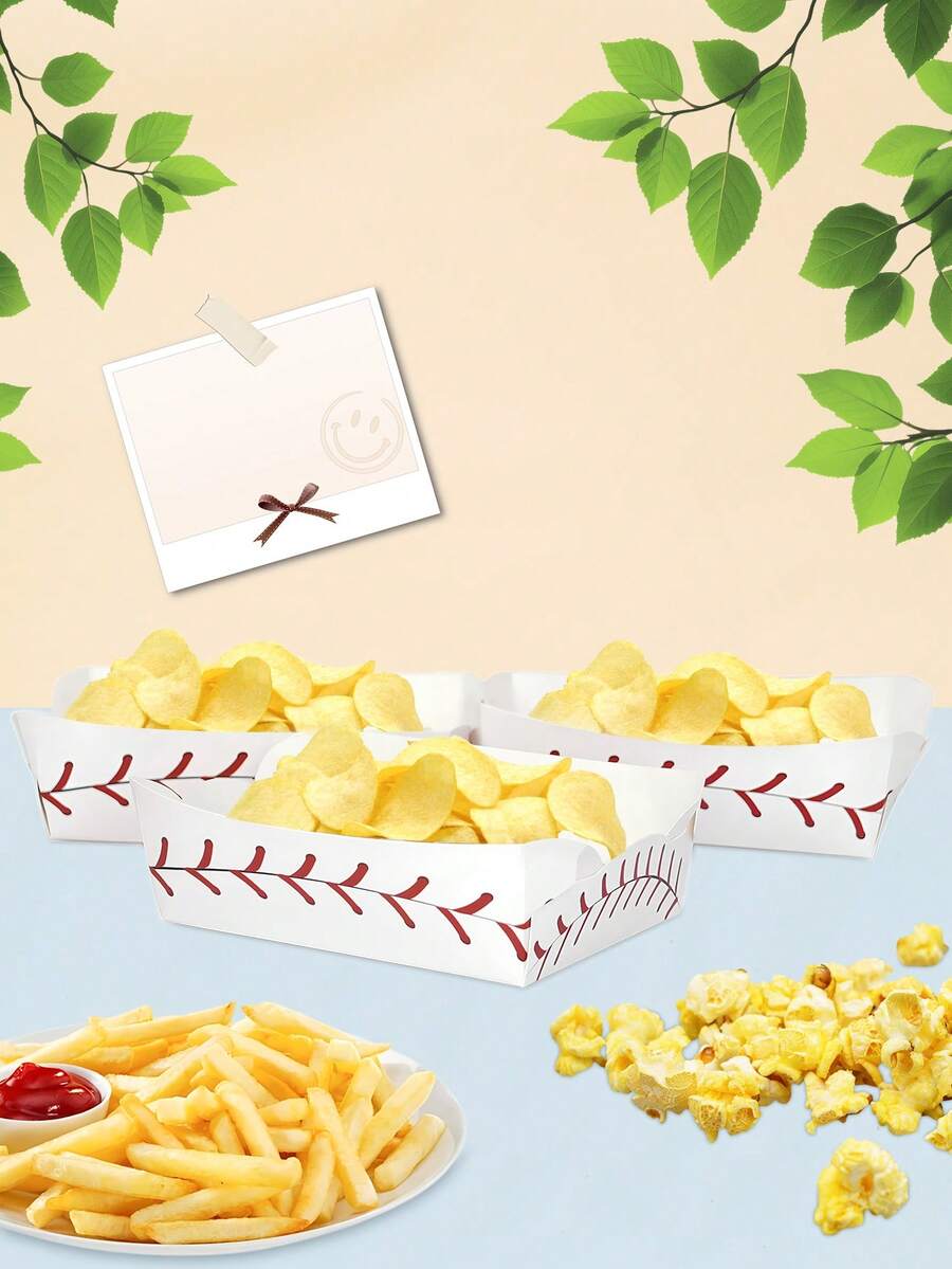 10 piezas/20 piezas/50 piezas Bandejas de papel desechables con estilo de béisbol para servir alimentos, bandejas en forma de barco para juegos deportivos, fiestas, servir alimentos, verde, para el hogar, bar, restaurante, juegos deportivos, decoración de fiesta de cumpleaños