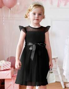 Toddler Girls Tutu Dress Summer Contrast Mesh Party Dresses Cute Princess Tulle Sundress With Belt 2-8Y - 紫色的花 - 查看 7