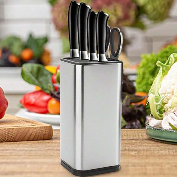 Bloc de rangement pour couteaux en acier inoxydable, support à couteaux économisant l'espace avec des fentes pour les ciseaux, bloc universel pour couteaux de plan de travail de cuisine