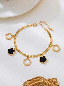 1件夏季沙滩风时尚可爱幸运四叶草吊坠脚链，适合派对、度假、送礼 - 黑色 - 查看 4