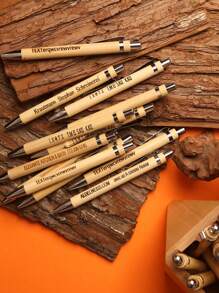 100pcs Customizable Retractable Bamboo Ball Pens - Personalized Engraving, Medium Black Ink, High Quality Smooth Writing, Suitable For Office, Events, Gifts And Art Projects, Stationery