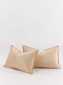 1 件天鹅绒边缘抱枕套纯色方形靠垫套，适用于沙发、卧室和汽车，秋季装饰，秋季装饰，房间装饰 - 卡其色 - 查看 6