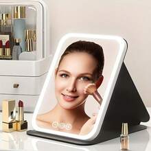 Makeup Mirror With Lights, Portable Beauty Mirror With Lights, 3 Color Illumination, Dimmable Touch Screen, Rechargeable Desktop LED Folding Makeup Mirror - 黑色 - 查看 5