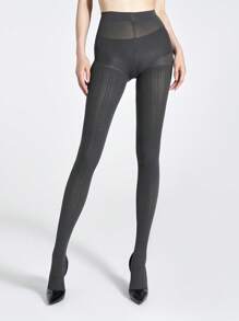 1条女士纯色竖条纹透明连裤袜，无缝紧身连裤袜，适合居家、办公、派对、户外、休闲和度假穿着，舒适保暖。 - 彩色 - 查看 14