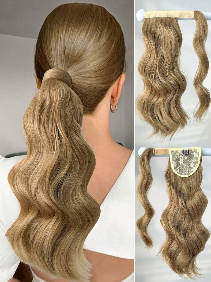 Extensión de cabello con coleta rizada marrón resistente al calor de 22 pulgadas