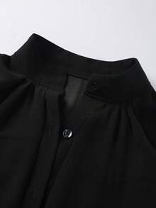 Women's Fashionable Elegant Versatile Solid Color Lantern Sleeve Blouse Black Summer - Black - View 4