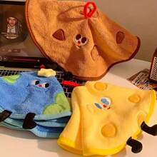 1 pieza Toalla de mano de felpa coral con forma de galleta en forma de queso y globo terráqueo, toalla pequeña redonda absorbente con colgador, toalla de mano bordada con diseño de animal lindo para baño y cocina, toalla pequeña redonda absorbente y de secado rápido para uso doméstico