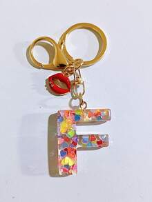 字母首字母钥匙扣，可爱毛绒球钥匙圈，背包挂件，汽车装饰，适合女性和女孩，闪光树脂字母钥匙扣带流苏，钱包和手提包配件，字母 A-Y，创意圣诞礼物，带身份证卡套的挂绳，汽车配件，包包挂饰 - 七彩 - 查看 16