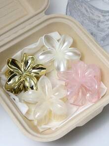 4 件/套 6 厘米 Y2K 亚克力渐变色小花朵发夹，优雅精致的发髻装饰，可爱的卡哇伊时尚配饰，适合日常装扮，夏季海滩发夹发饰，学校用品，大学 - 彩色 - 查看 1
