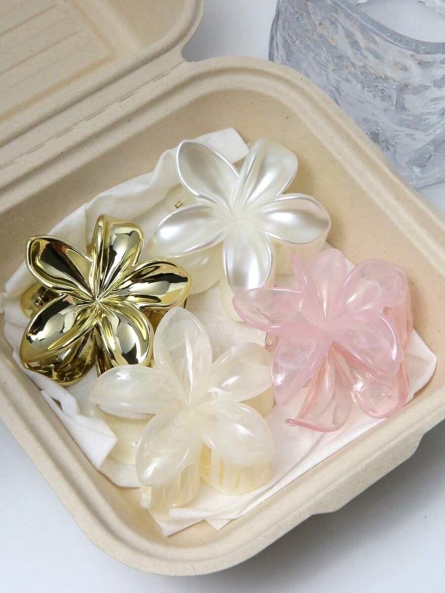 4 件/套 6 厘米 Y2K 亚克力渐变色小花朵发夹，优雅精致的发髻装饰，可爱的卡哇伊时尚配饰，适合日常装扮，夏季海滩发夹发饰，学校用品，大学 - 彩色 - 查看 1