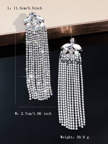 1 Pair High-End Multi-Layer Crystal Rhinestone Long Tassel Earrings, Fashionable Rhinestone Stud Earrings, Party Dress, Daily Versatile, Wedding Dress Earrings - Crystal Rhinestone Tassel Earrings - View 9