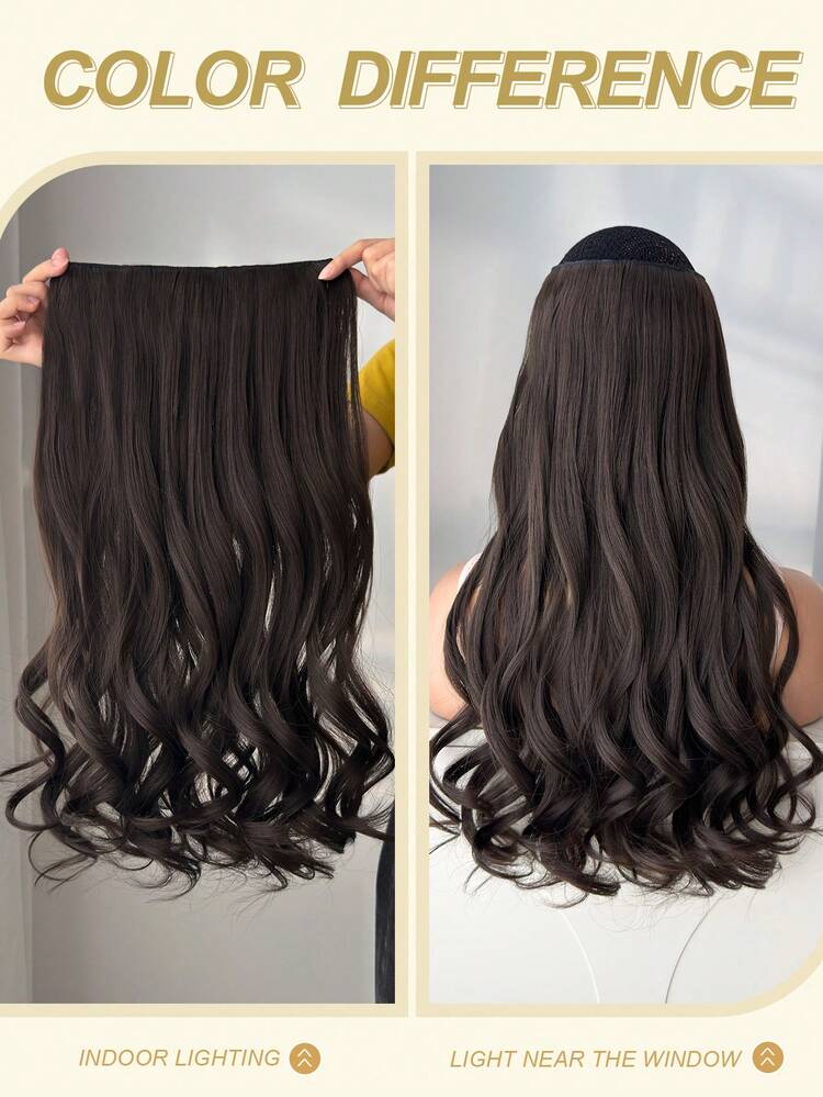 5pcs 22-Inch Long Wavy Clip-In Hair Extensions, Gold With Dark Brown Highlights For Women