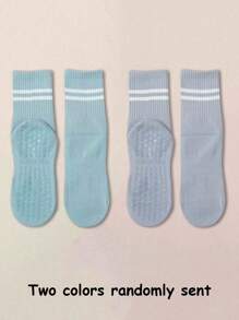 1/4/6 Pairs Women Striped Yoga Sports Socks, Spring/Summer Silicone Non-Slip Fitness Indoor Sports Mid-Calf Socks