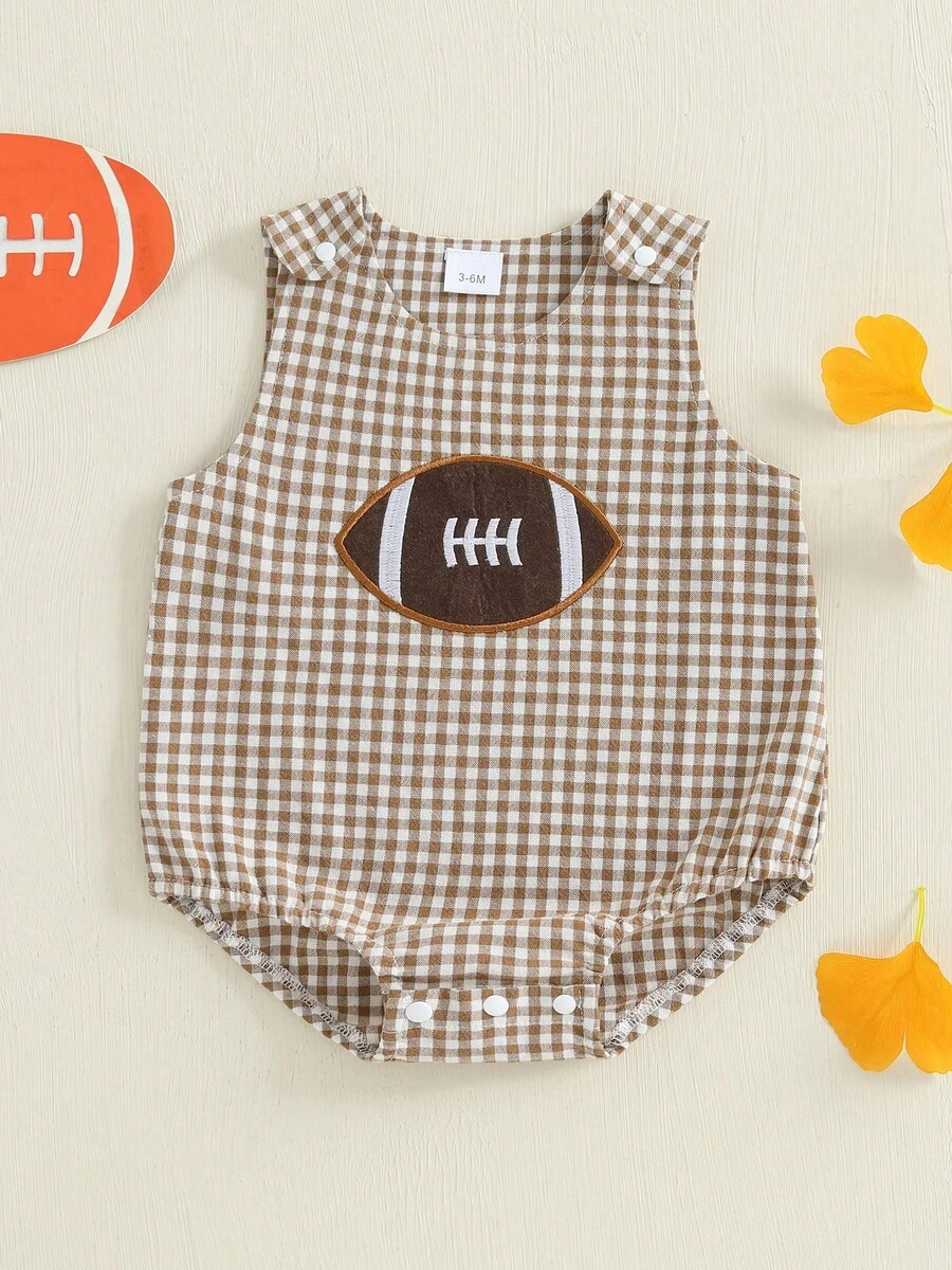 Infant Boy Football Romper Sleeveless Bubble Rompers Embroidered Rugby ...