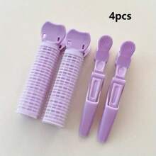 4 件套卷发器专业美容工具，丰盈卷发管，蓬松八字形丰盈夹，塑料发根空气刘海卷发夹卡，适合普通发质的手动卷发器，返校、旅行度假必备品，女士发饰