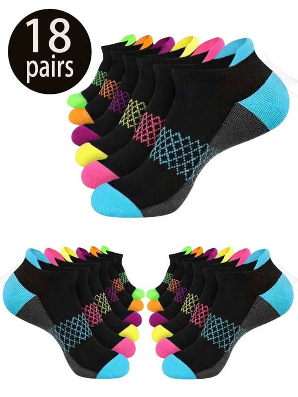 Juego de 6/12/18 pares de calcetines elásticos de corte bajo para hombre/mujer, transpirables, adecuados para deportes diarios en primavera/verano/otoño