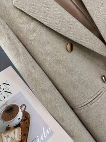 Women's Elegant Double Breasted Light Grey Mixed Blazer - Forever Fashionable Women's Classic | - Versatile Wardrobe Essential Solid Color Button Pocket Front Buttons