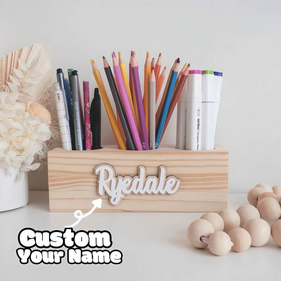 1pc Custom Name Personalized Wooden Pen Holder,Wood Pencil Holder, Desk ...