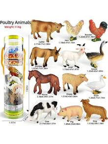 12 件 3-6 英寸农场动物模型套装,实心 PVC 软橡胶材料,公鸡、母鸡、鹅、鸭子、猪、山羊、狗、绵羊、牛、牛、驴、马、蛋糕装饰,逼真的动物动作模型,儿童生日益智玩具,微型动物,玩具谷仓,摇马,农场动物,农场玩具,马玩具,小动物玩具,橡胶动物,动物农场玩具,农场动物,农场玩具,马玩具 - 彩色 - 查看 5