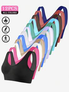 LianShengFa 12 chiếc áo ngực yoga không đường may, độ co giãn cao, không gọng, áo ngủ hai dây mềm mại thoải mái, đồ lót nữ thoáng khí kiểu U-back - Nhiều màu - Xem 9