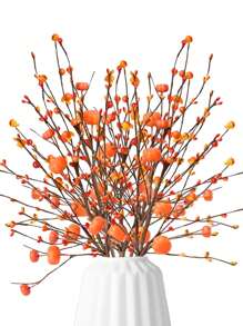 2/4/5/PCS人造仿真橙色秋莓南瓜插枝、花瓶、客厅室内外装饰，抗紫外线，色彩鲜艳，适合秋收节、感恩节和万圣节主题派对，家居氛围装饰