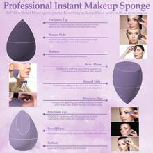 14 Pcs Makeup Sponge Set,Beauty Sponges Blender With 4 Pcs Powder Puff And 4 Pcs Mini Make Up Sponges Valentine's Day,Mother's Day For Women Liquid,Foundation,Powder,Concealer,Cream(Pink) - 紫色 - 查看 3