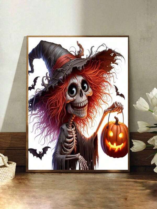 5D DIY Diamond Painting Mosaic Art Kit, Skeleton, Witch, Pumpkin Lantern Themed, Home Decor Landscape Wall Art, Halloween, Christmas, Birthday, Thanksgiving Gift For Friends, Family