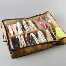 1pc/2pcs/3pcs Retro Cloth Shoes Storage Box, 12-Bed Storage Box, Waterproof, Dustproof, Moisture-Proof, Multi-Purpose Rectangular Shoe Rack, With Transparent Window, Under-Bed Storage Storage Supplies, Used For Kitchen Living Room Bedroom Storage. - Beige - View 2