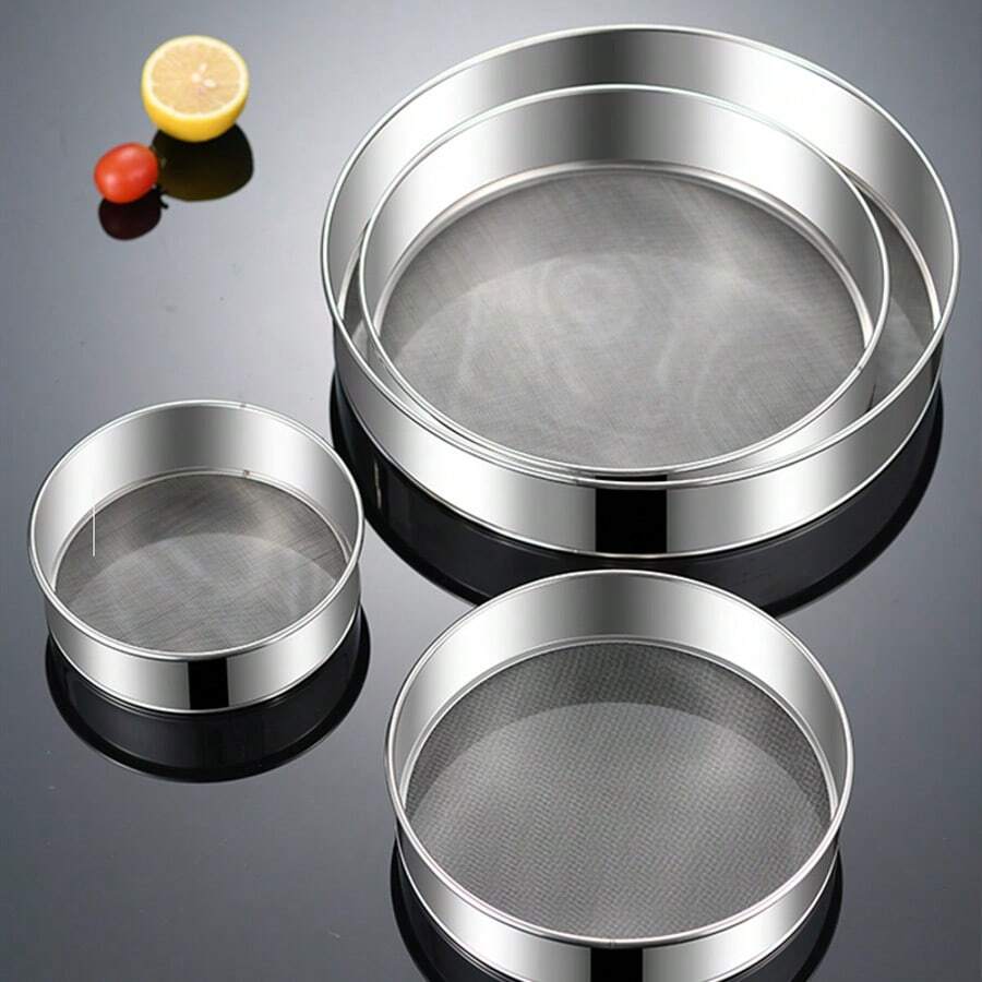 Stainless Steel 40/60 Mesh Flour Sifter - Rust-Resistant Ultra-Fine Sieve For Baking Powder, Sugar, And Vanilla | Overlock Kitchen Sifter, Round Stainless Steel Flour Sifter, 15cm And 20cm Stainless Steel Icing Sugar Strainer, Professional Fine Mesh Kitchen Flour Sifter - Silver - View 1