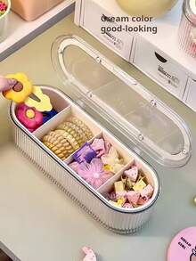 1pc Kids' Hair Accessory Storage Box, Jewelry Organizer Box, Multi-Functional Double Layer Accessories Box For Hair Ties, Clips, Scrunchies, Hairpins - White - View 5