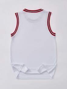 男式时尚布鲁克林印花 26 号篮球队拼接圆领无袖休闲篮球球衣，春夏 - 白色 - 查看 3