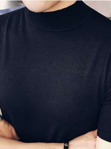 Men's Summer Slim Fit Short Sleeve Knitted Sweater With Stand Collar