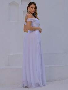 Long Off-The-Shoulder Party Dress With Sparkle For Bridesmaid, Wedding, Princess Graduation - 白色 - 查看 2