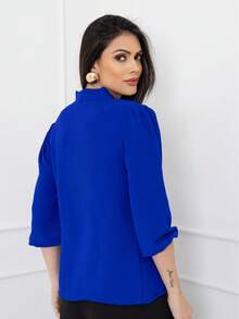 Elegant Women's Blouse With Bow Collar, 3/4 Sleeves, Dune Fabric - Xanh đậm - Xem 3