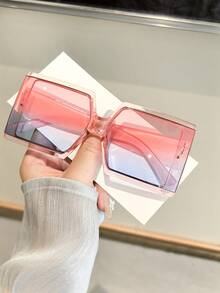 1 件女士亚克力休闲色块有色镜片方形镜框时尚眼镜，适合旅行配件和夏季出游方形太阳镜