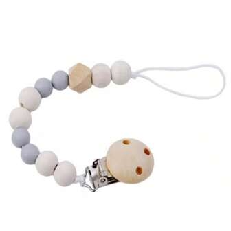 1PC Silicone Wooden Baby Pacifier Clip, Material Newborn Babies Teething Toy Strap Soothing Dummy Chain Holder