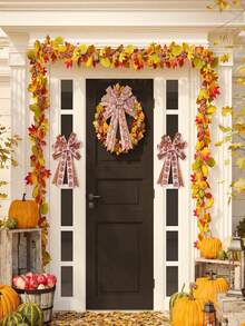 秋季丝带水彩南瓜枫叶火鸡有线边缘丝带家居蝴蝶结花环婴儿送礼会礼物，婴儿送礼会派对装饰，婴儿送礼会宾客礼物，DIY 手工艺礼品包装秋季感恩节派对装饰