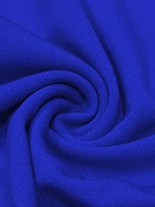 Vintage-Style Solid Color Round Neck Lantern Sleeve Bodycon Dress, Women Fashion, Spring/Summer Elegant - Blue - View 7