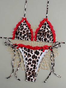 Bộ bikini hai mảnh họa tiết da báo kiểu Âu và Mỹ mới về, thiết kế hở lưng, buộc dây, thích hợp cho kỳ nghỉ hè trên bãi biển. - Họa tiết da báo màu xám - Xem 3