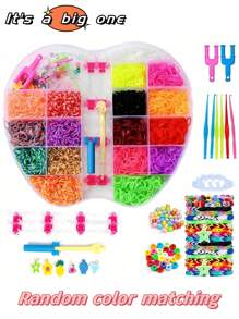 新款彩色橡皮筋礼盒，带有可爱的大苹果和熊形状，适合制作项链、手链、戒指，适合各种节日、生日，是最佳礼物