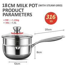18cm Stainless Steel Nonstick Saucepan With Lid, 1.5L Induction & Gas Compatible Honeycomb Design, Stay-Cool Handle, Versatile Milk Cooking Pot