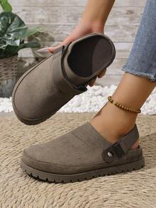 2025年夏季新款时尚女士一脚蹬拖鞋，可调节绑带设计，厚底舒适，适合日常休闲穿着，有加大码可选 - 棕色 - 查看 4