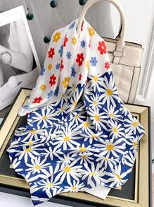 1 Stück Bandana-Paisley-Schal, Blumen-Gänseblümchen-Muster aus Faux-Seide Halstuch, süß und frisch für Frauen